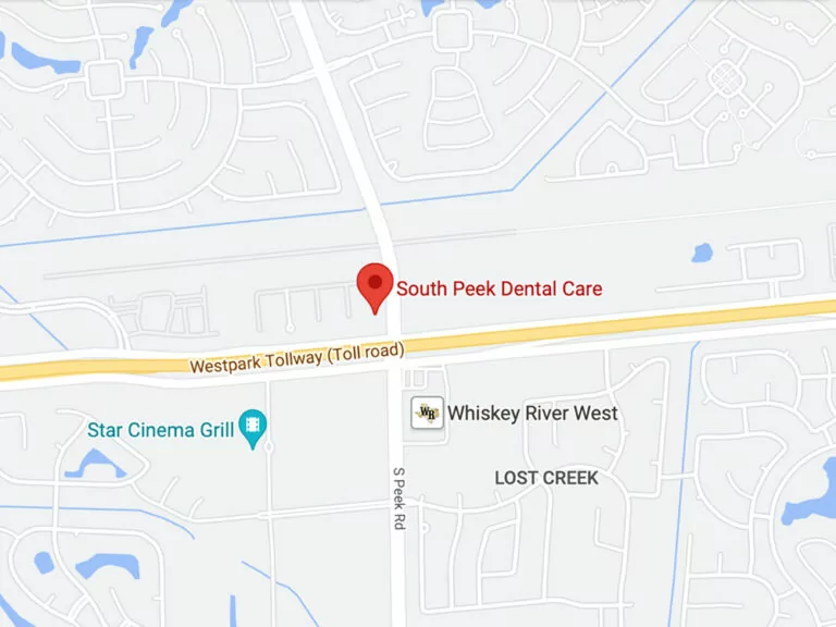 Map showing South Peek Dental Care location, near Westpark Tollway